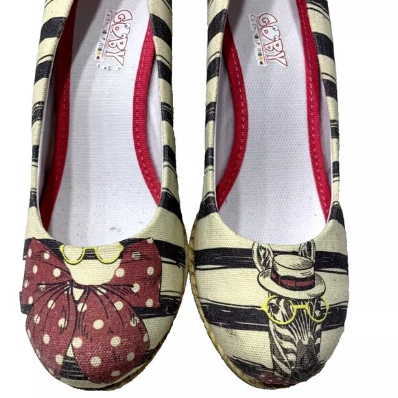 NEW Goby Wedge Heels Striped Zebra Print Rio Catch Your Mood Irregular 8.5 EU 39 - Picture 2 of 9